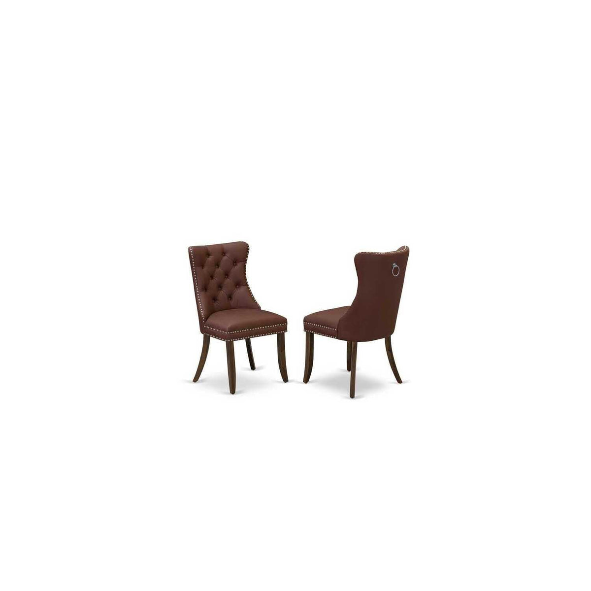 9 Piece Mid Century Dining Table Set with 8 Burgundy Faux Leather Chairs F3268