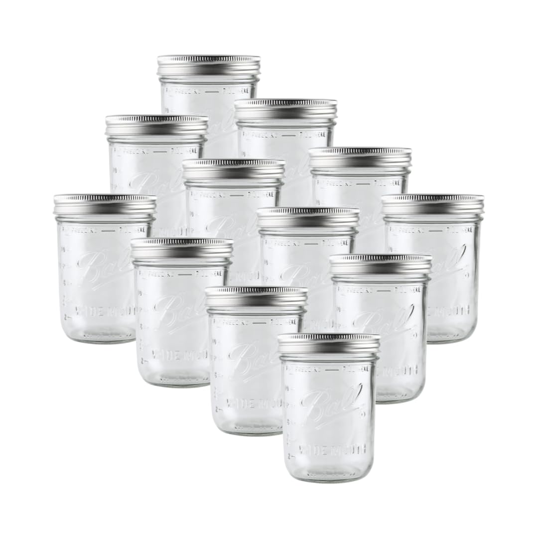 16oz Wide Mouth Glass Mason Jars with Lids & Bands, Set of 12 A2403