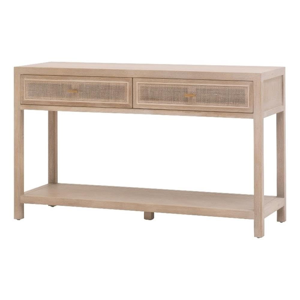 50.5 in Wide Solid Reclaimed Oak Wood and Cane Console Table I740