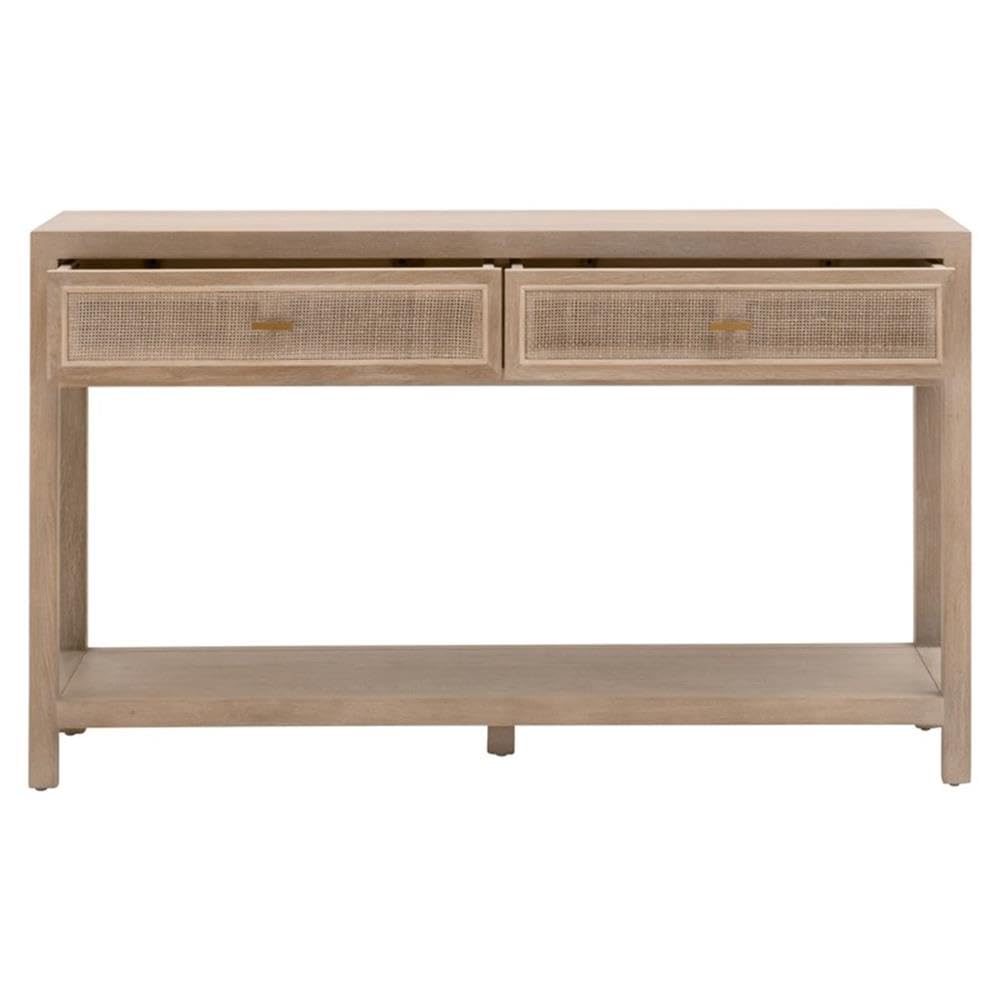 50.5 in Wide Solid Reclaimed Oak Wood and Cane Console Table I740