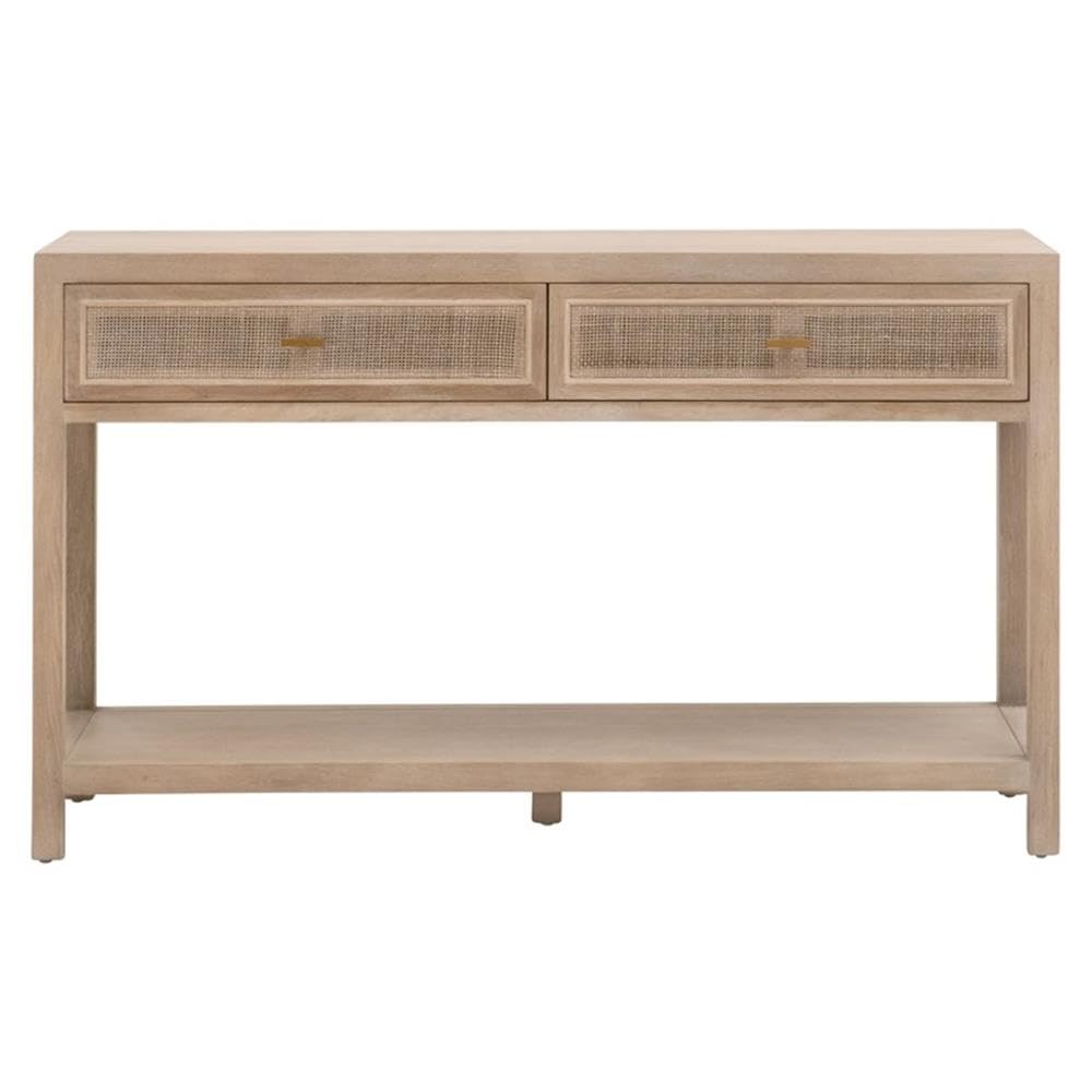 50.5 in Wide Solid Reclaimed Oak Wood and Cane Console Table I740