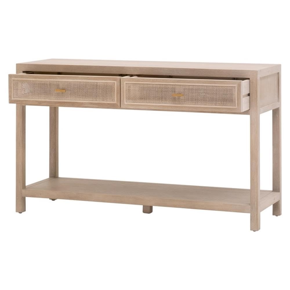 50.5 in Wide Solid Reclaimed Oak Wood and Cane Console Table I740