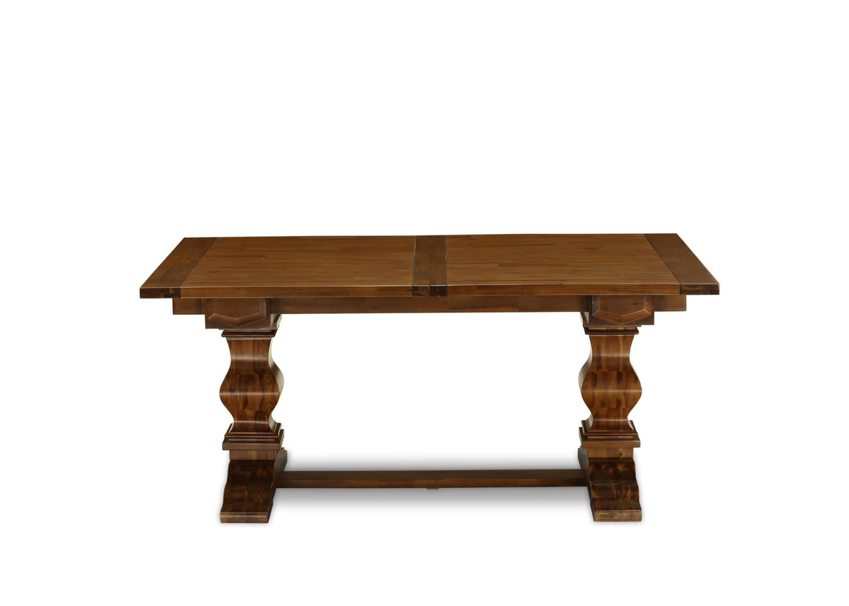 9 Piece Walnut Dining Table Set with Butterfly Leaf and 8 Dark Khaki Linen Fabric Chairs Y3447