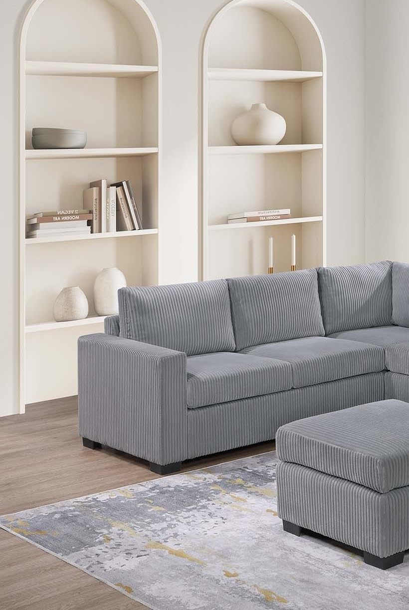 Light Gray Corduroy 4pc Sectional Sofa Set P843288
