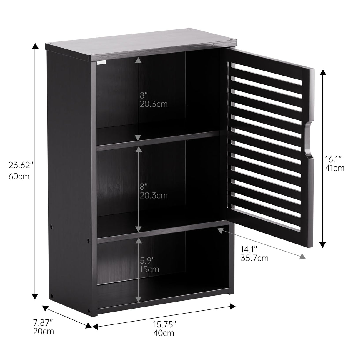 Black Bamboo Wall Mounted Bathroom Storage Cabinet F4583