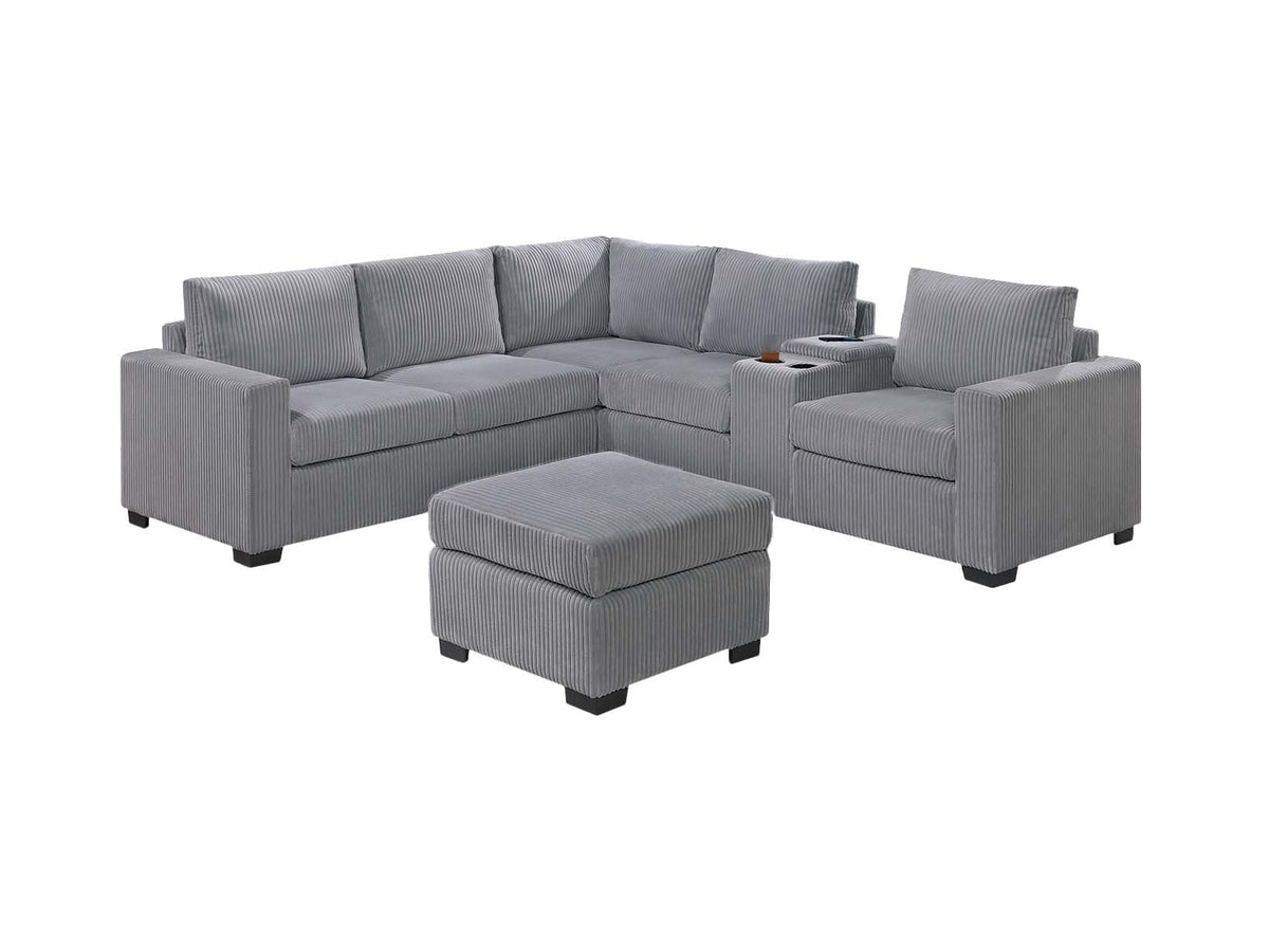 Light Gray Corduroy 4pc Sectional Sofa Set P843288
