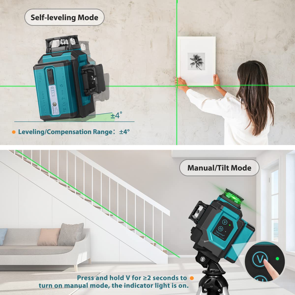 Green 3x360° 12 Lines Self Leveling Laser Level W49212