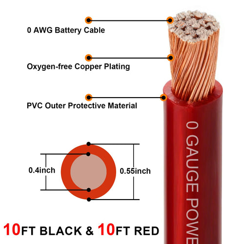 0 Gauge CCA Battery Cable 10FT Red 10FT Black H1314