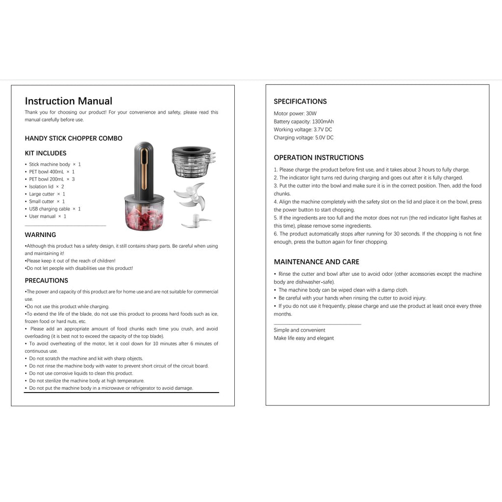 Electric Mini Food Processor, 4-Cup Portable USB, Black O47178