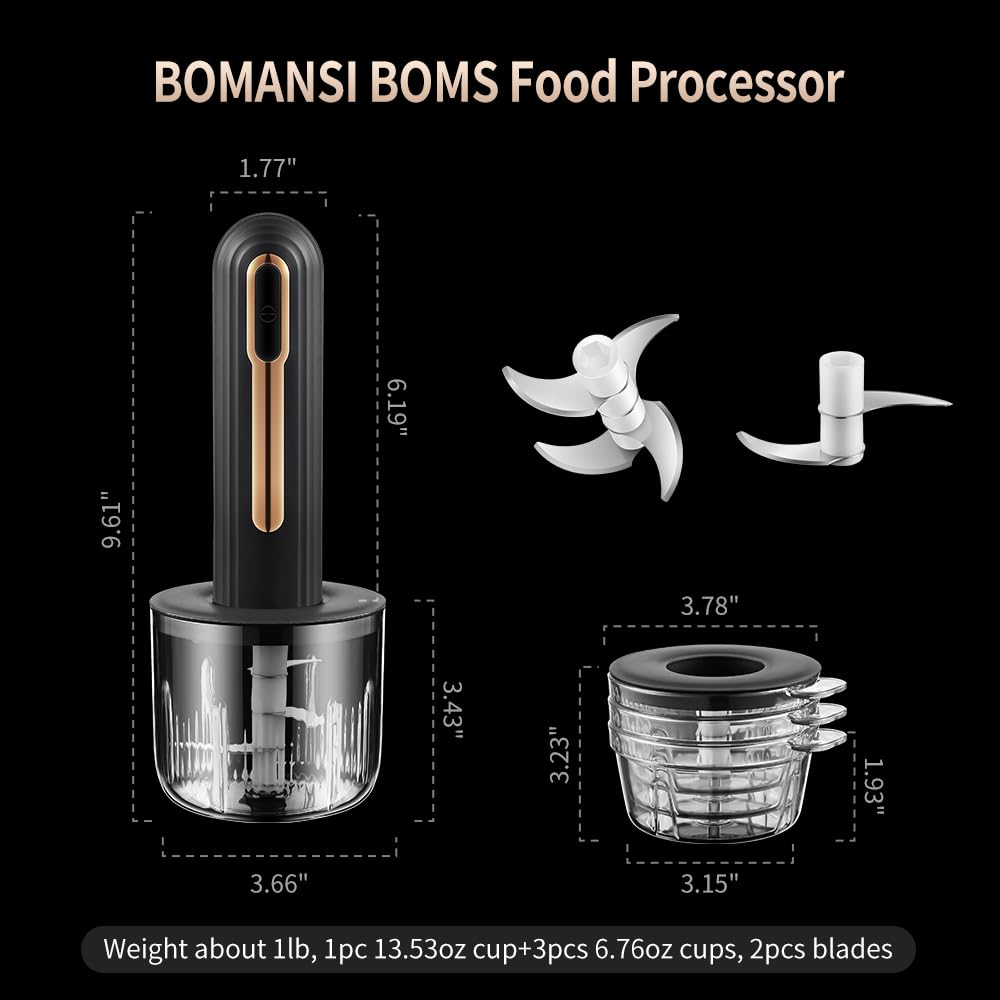 Electric Mini Food Processor, 4-Cup Portable USB, Black O47178