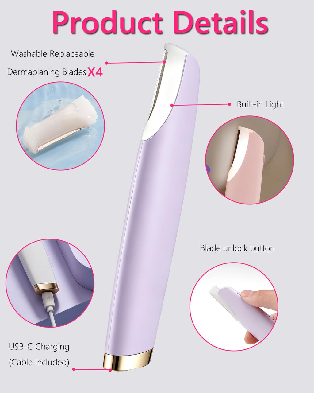 Sonic Facial Hair Remover with LED Light, 4 Replacement Blades S7731