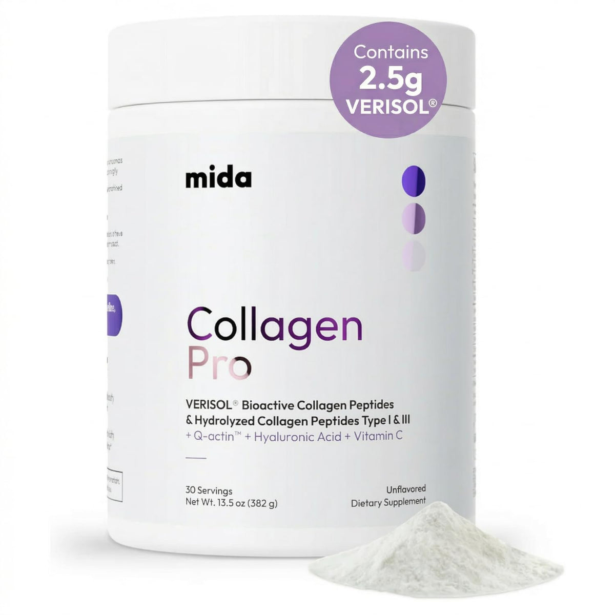 Hydrolyzed Collagen Peptides Type I & III with Vitamin C, Hyaluronic Acid, Biotin, Unflavored Powder, 30 Servings V176370