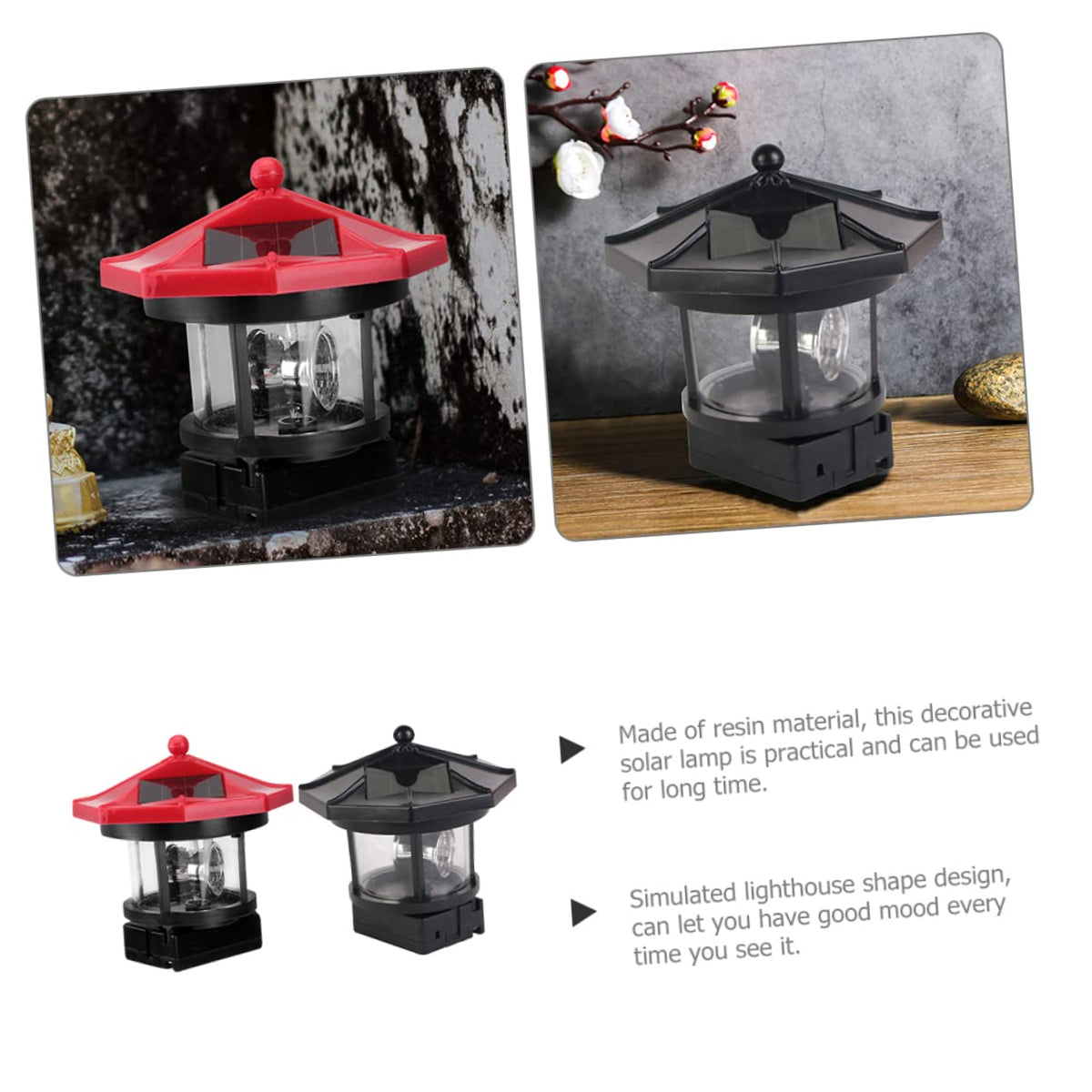 Solar Lighthouse Rotating Lamp Resin Garden Decorative Lights D1610