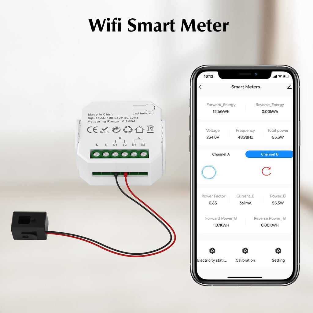 1-Channel WiFi Power Meter 80A Smart Energy Monitor J14248