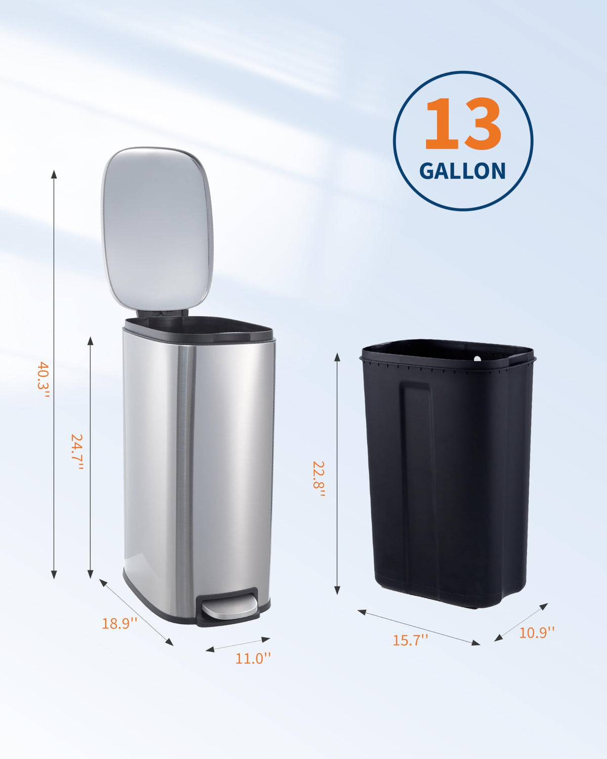 50L Stainless Steel Step Trash Can with Lid P29139