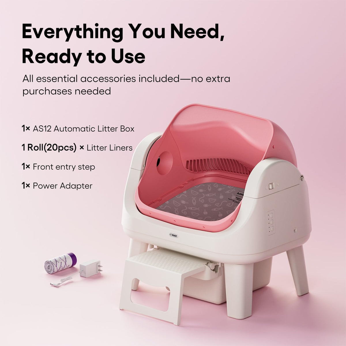 Self Cleaning Open Top Automatic Cat Litter Box Pink V100