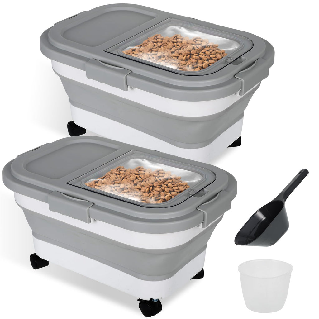 2 Pack 15Lbs Collapsible Airtight Pet Food Storage Container with Scoops D7300