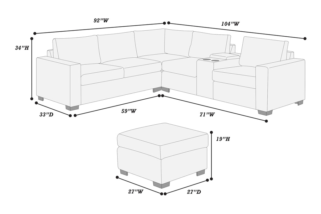 Light Gray Corduroy 4pc Sectional Sofa Set P843288