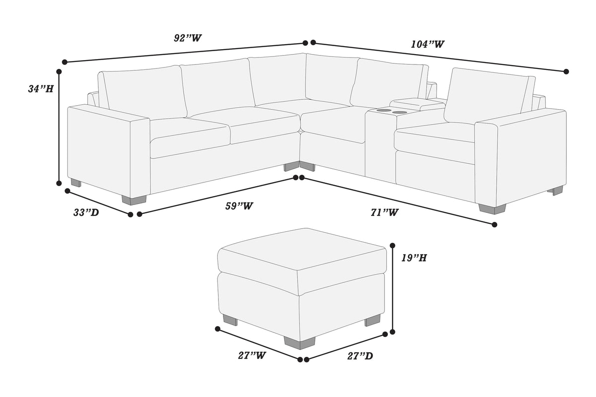 Light Gray Corduroy 4pc Sectional Sofa Set P843288
