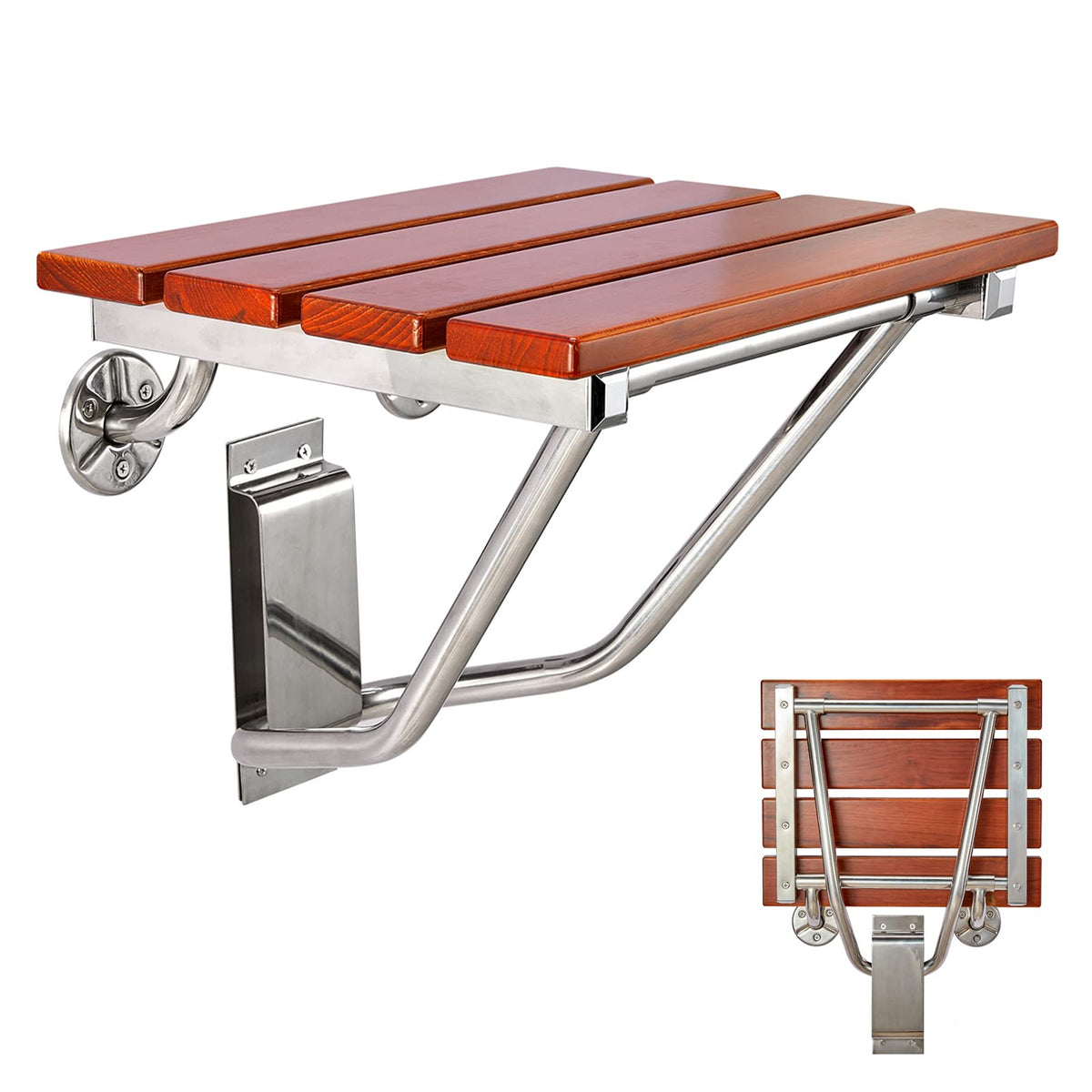 Teak Wood Wall Mounted Folding Shower Seat and Bench 350lb Capacity C641407