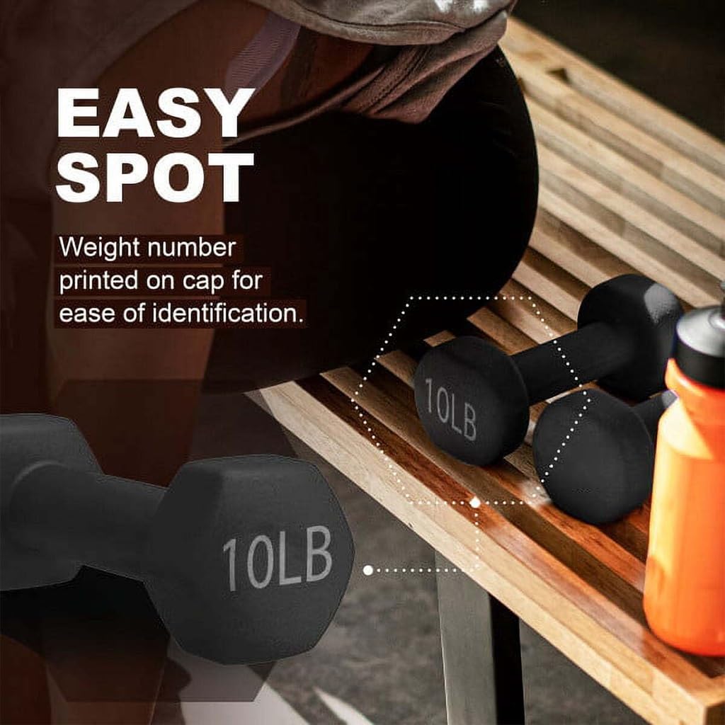 10 LBS Black Neoprene Hex Dumbbells U6240