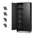 Metal Garage Storage Cabinets with Wheels, Locking Door and Adjustable Shelves (Black, 74.41" H) I8067