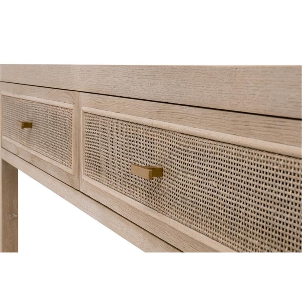 50.5 in Wide Solid Reclaimed Oak Wood and Cane Console Table I740