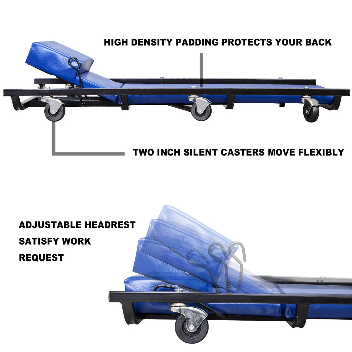40" Padded Mechanic Creeper with 6 Casters, Blue H514
