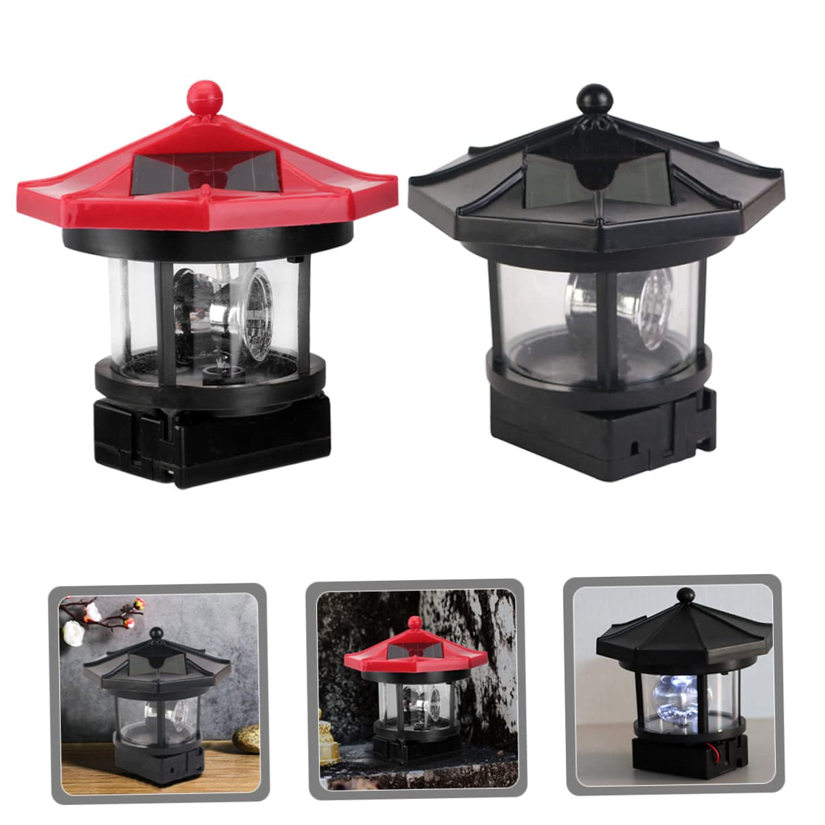 Solar Lighthouse Rotating Lamp Resin Garden Decorative Lights D1610