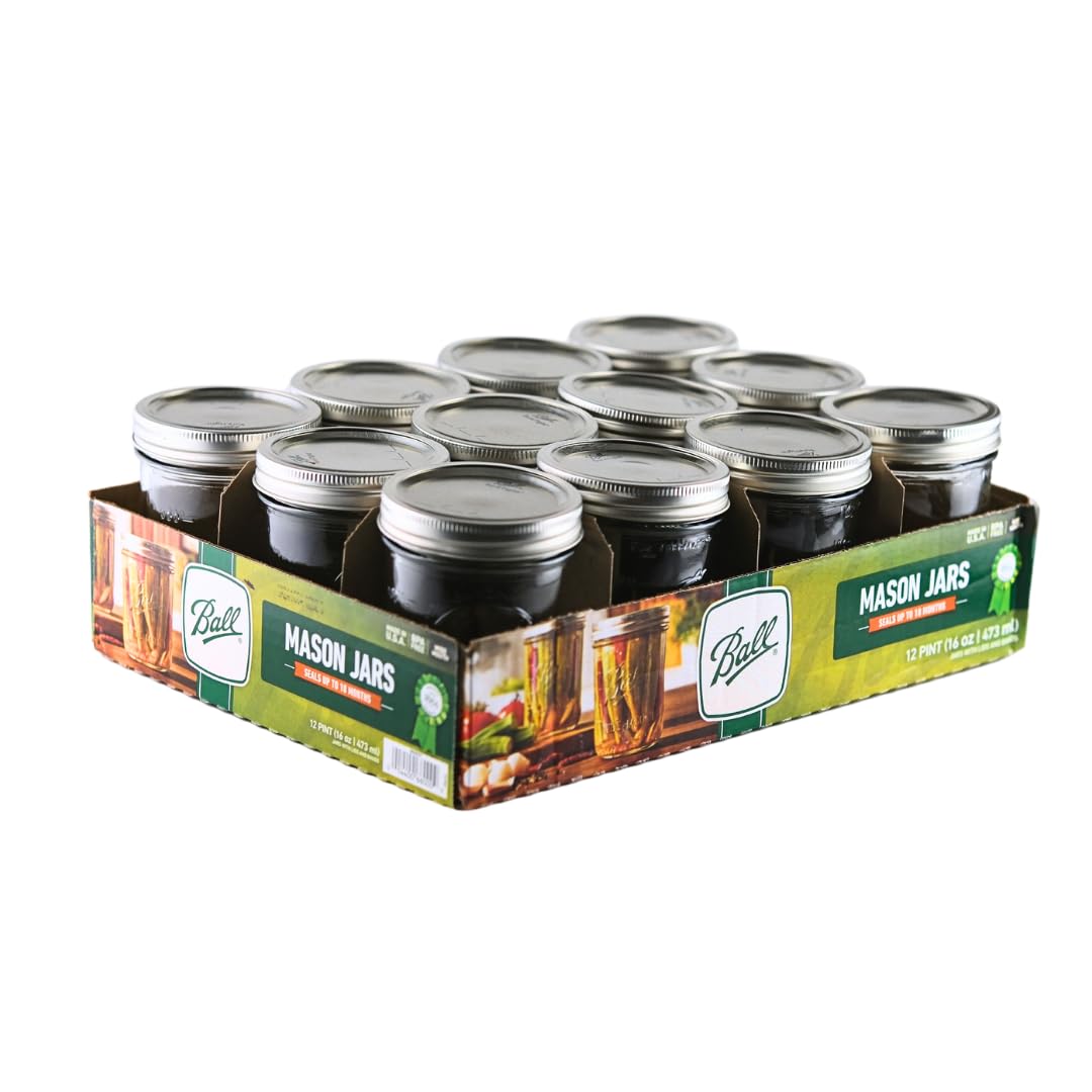 16oz Wide Mouth Glass Mason Jars with Lids & Bands, Set of 12 A2403