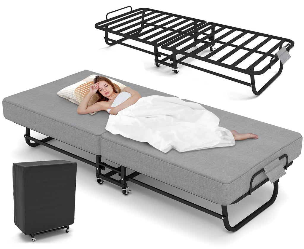 Folding Bed with Mattress and Metal Frame Y618
