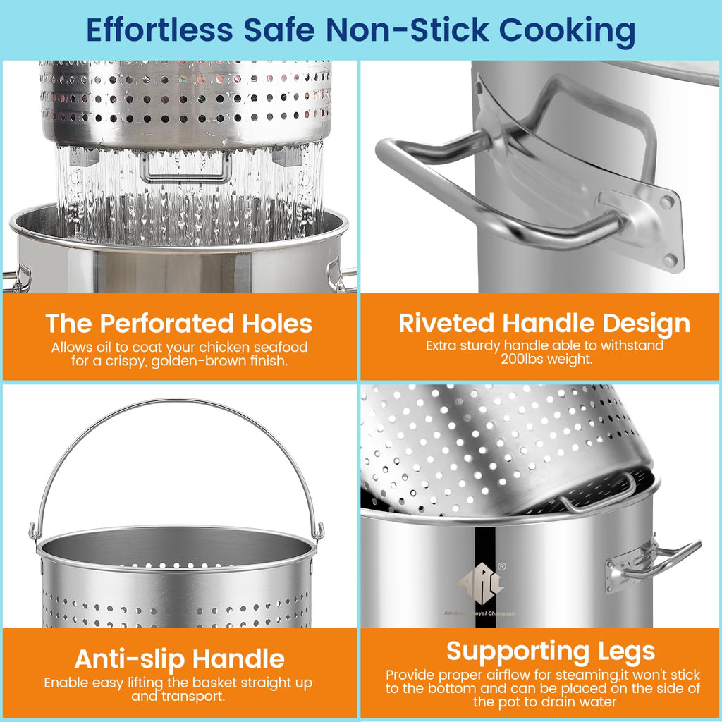40QT Stainless Steel Stockpot with Basket K617