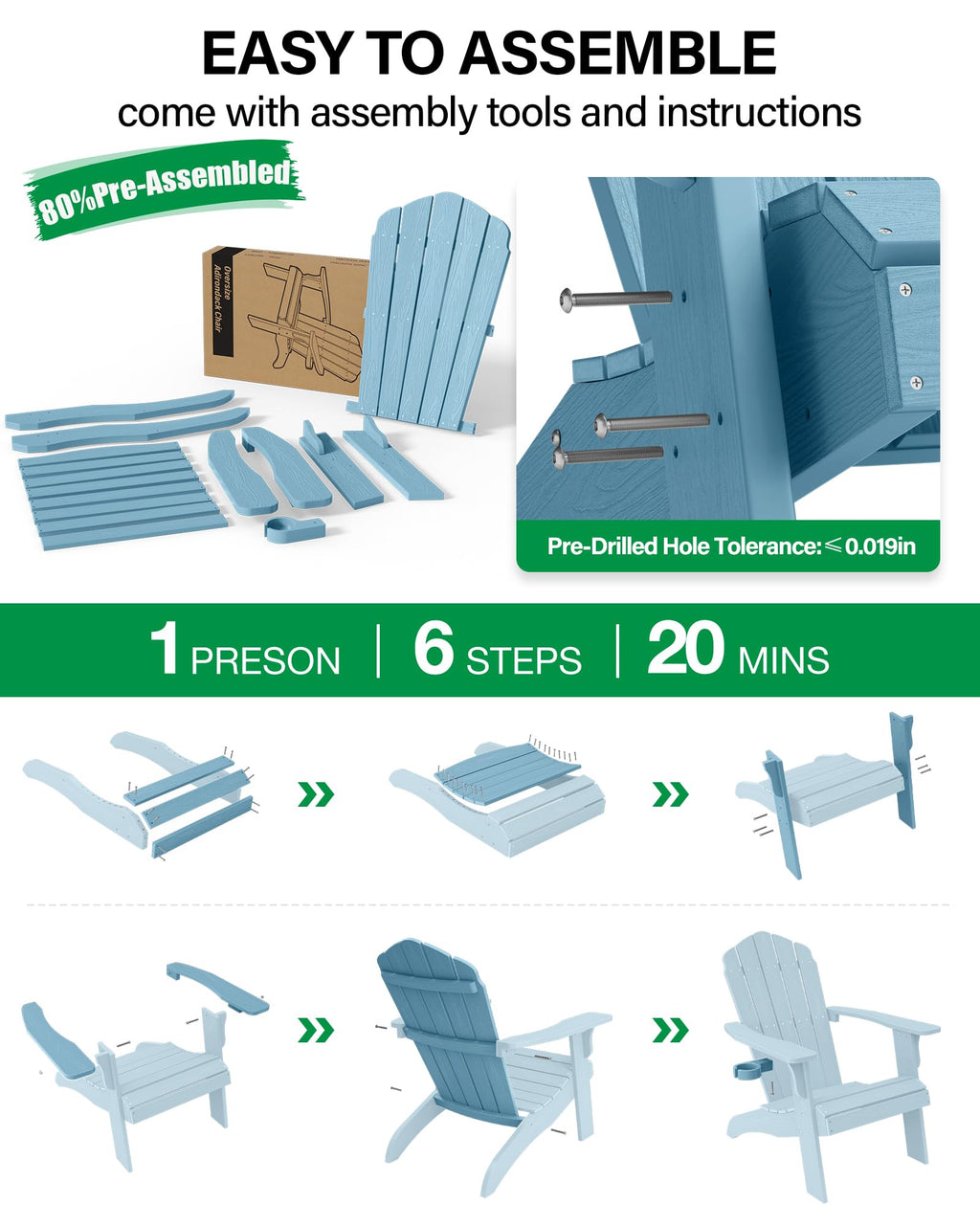 Oversized Adirondack Chair Set of 4 Blue H5249