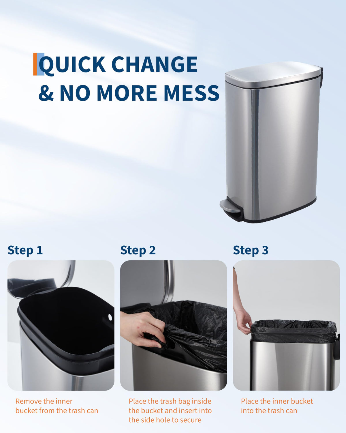 50L Stainless Steel Step Trash Can with Lid P29139