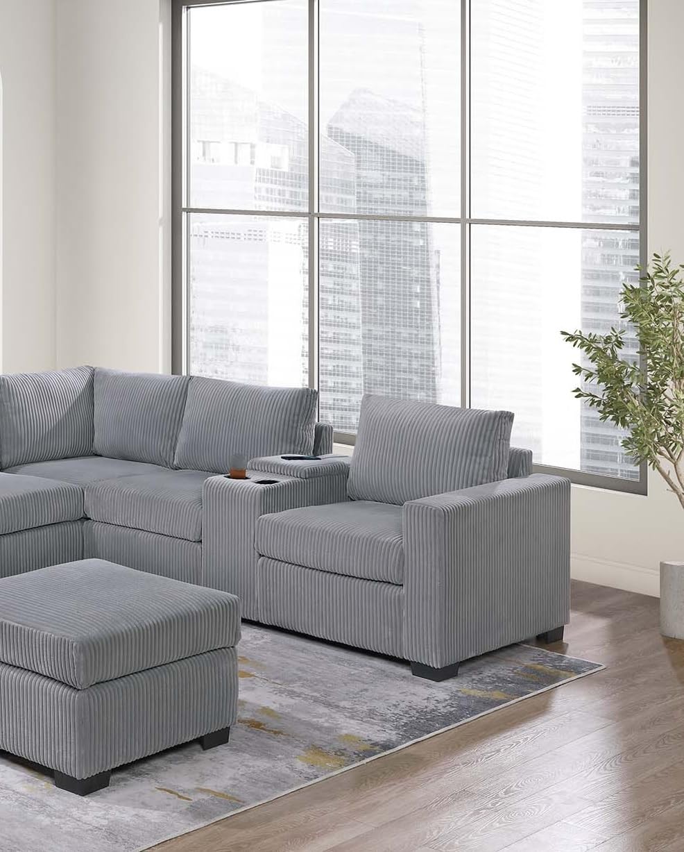 Light Gray Corduroy 4pc Sectional Sofa Set P843288