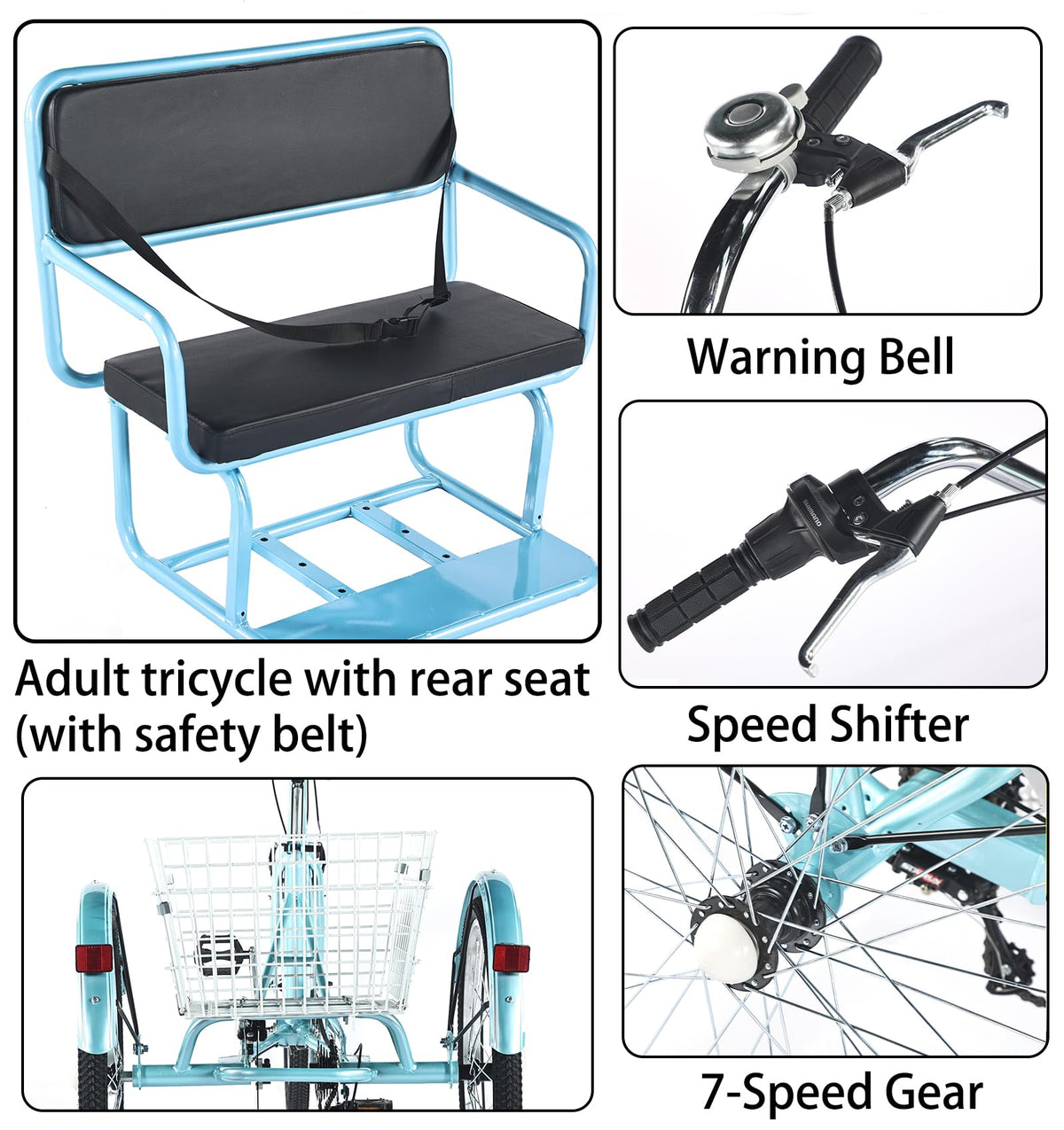 7 Speed Adult Tricycle with Child Seat and Rear Baskets T50201