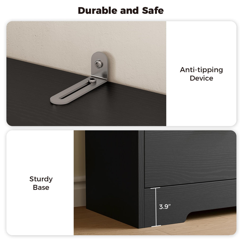 70.9-Inch Black Bookcase with Doors and 3 Drawers V2412
