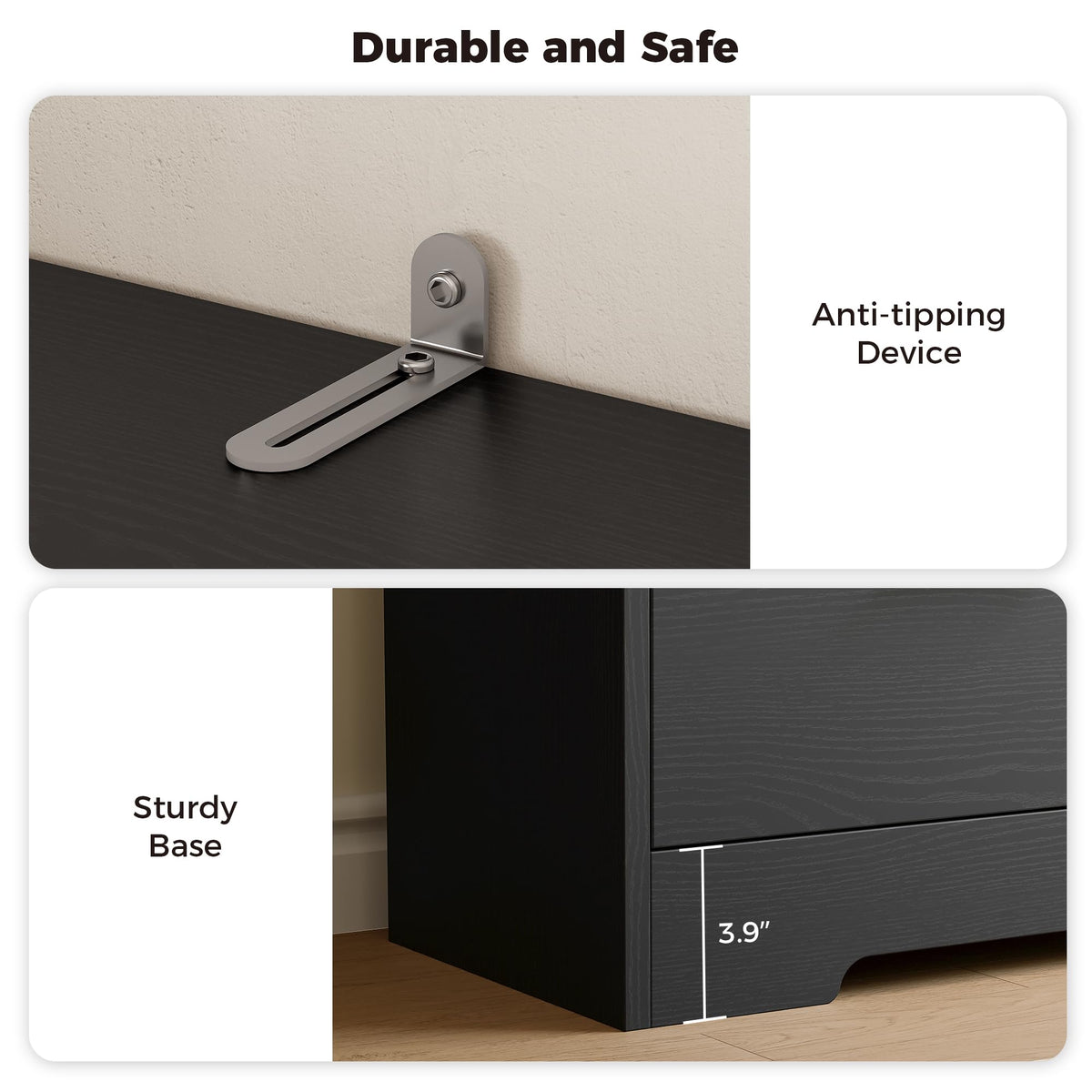 70.9-Inch Black Bookcase with Doors and 3 Drawers V2412