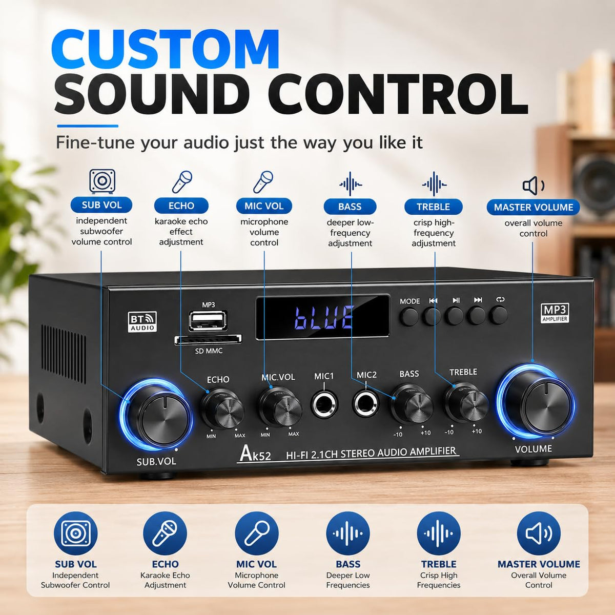 Bluetooth 5.0 2.1 Channel 400W Stereo Amplifier C355