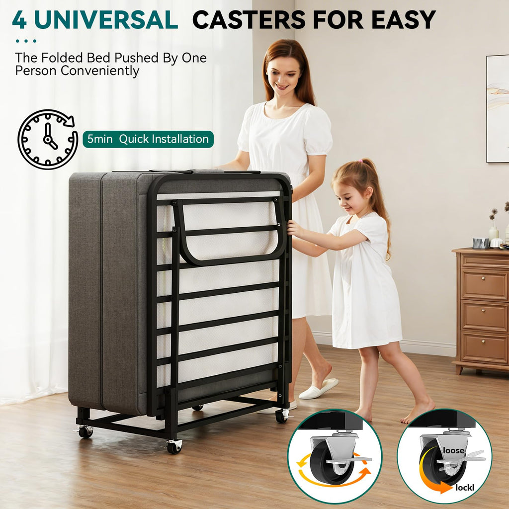 Folding Bed with Mattress and Metal Frame Y618