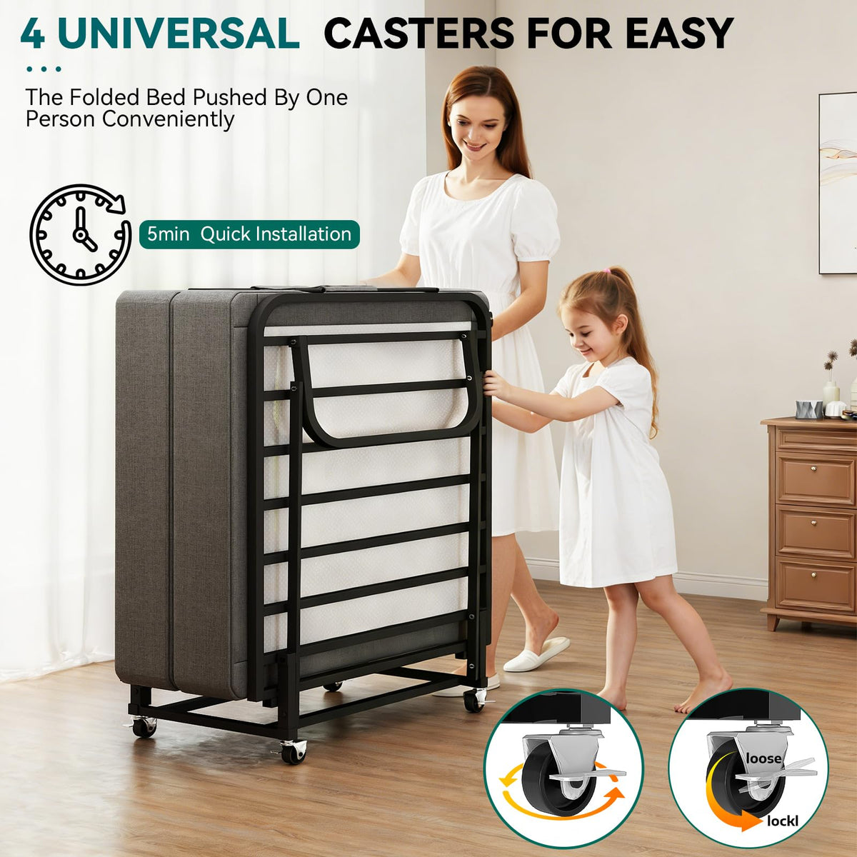 Folding Bed with Mattress and Metal Frame Y618