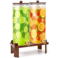 2 Pack 4 Gallon Glass Drink Dispenser with Acacia Wood Stand and Lid G396019