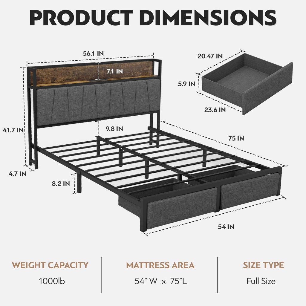 Full Size Storage Bed Frame with Headboard D341681