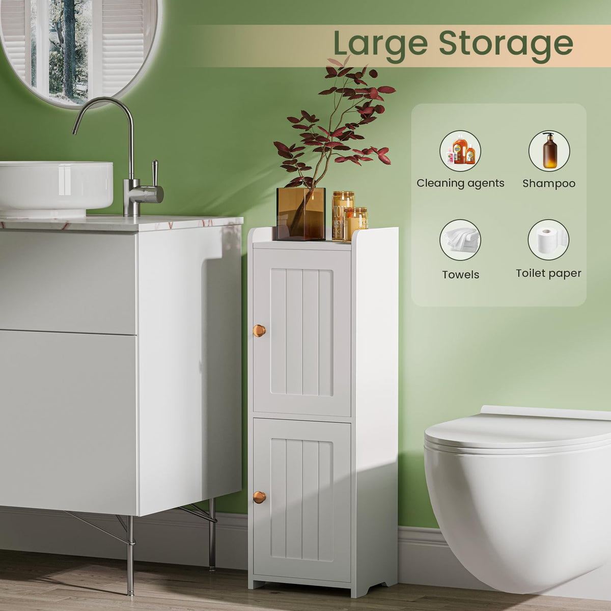 White Bathroom Storage Cabinet with 2 Doors P75113
