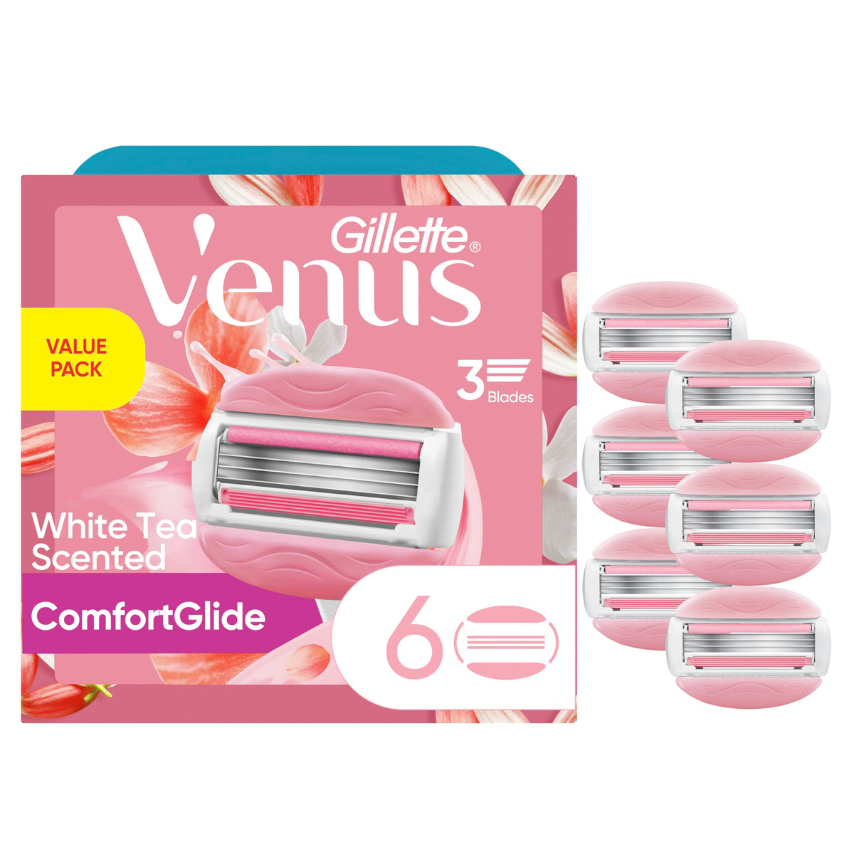 White Tea 3-Blade Razor Refills, 6 Count G64490