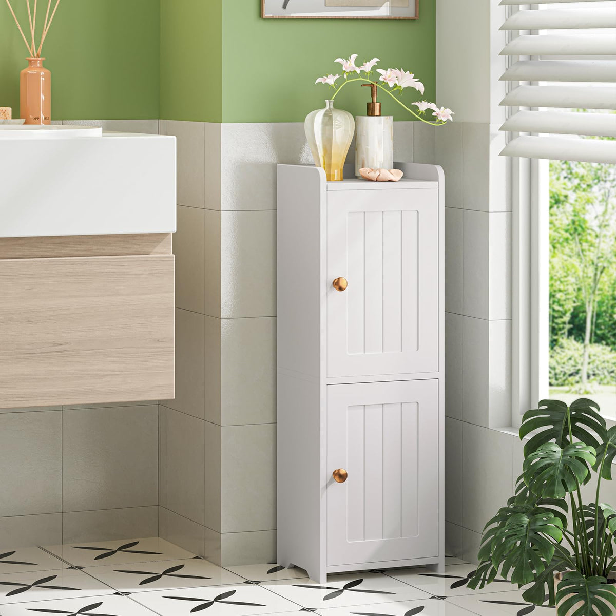 White Bathroom Storage Cabinet with 2 Doors P75113