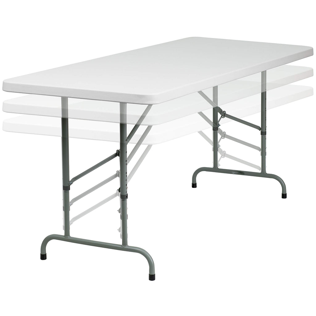 6-Foot Height Adjustable Granite White Plastic Folding Table B6242