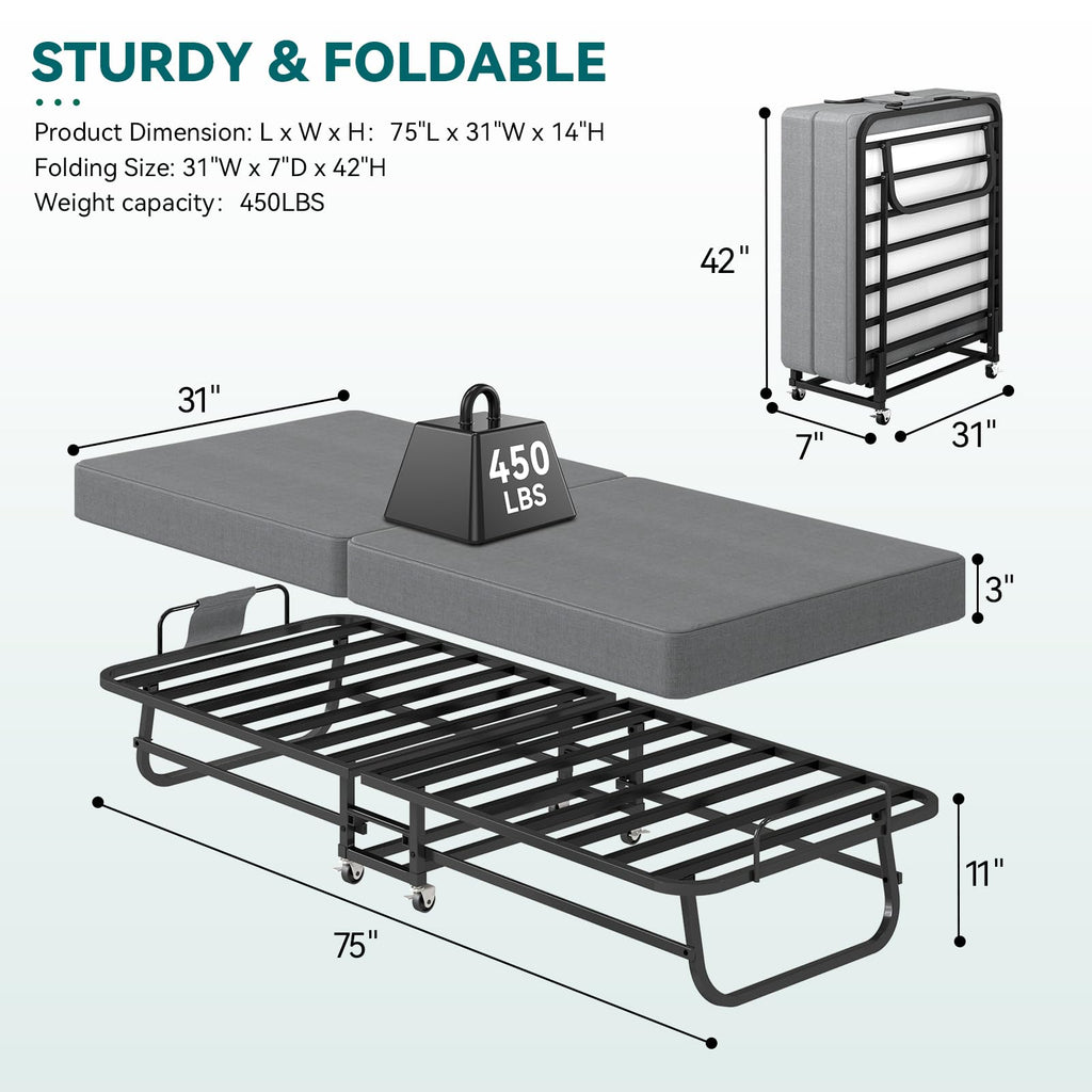 Folding Bed with Mattress and Metal Frame Y618
