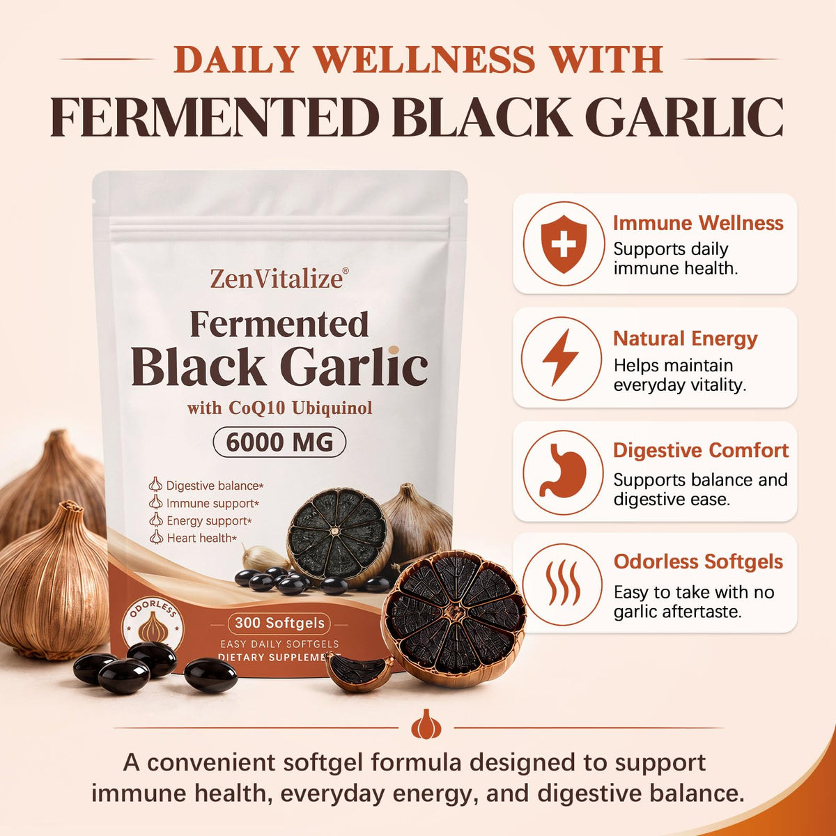 Black Garlic CoQ10 Vitamin K2 Softgels F518039