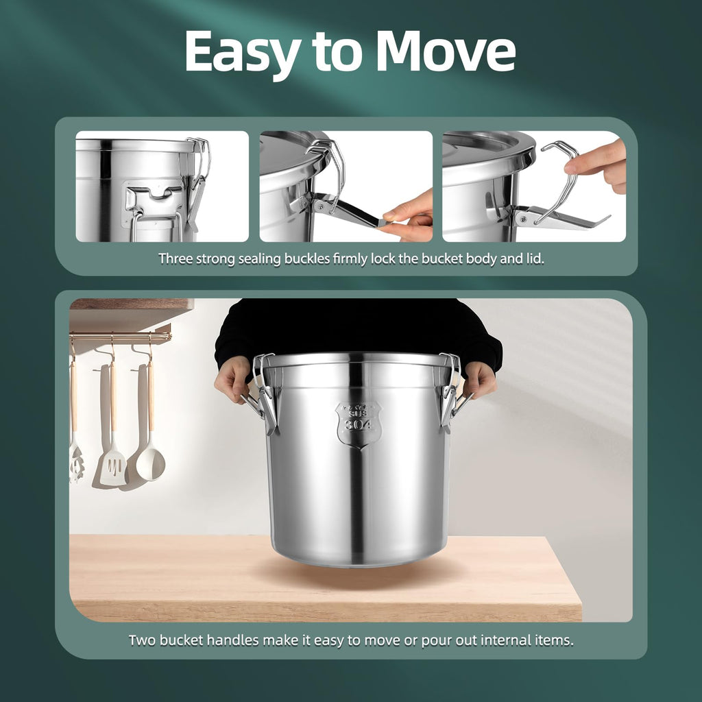 5.5Gal 304 Stainless Steel Airtight Container with Lid and Locking Clamp E523